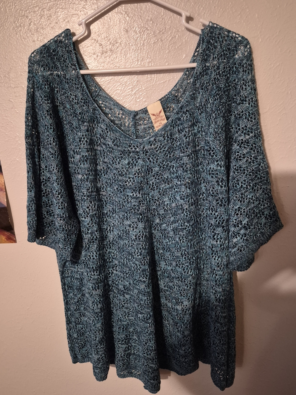 Faded Glory Teal Open-Knit Scoop Neck Sweater